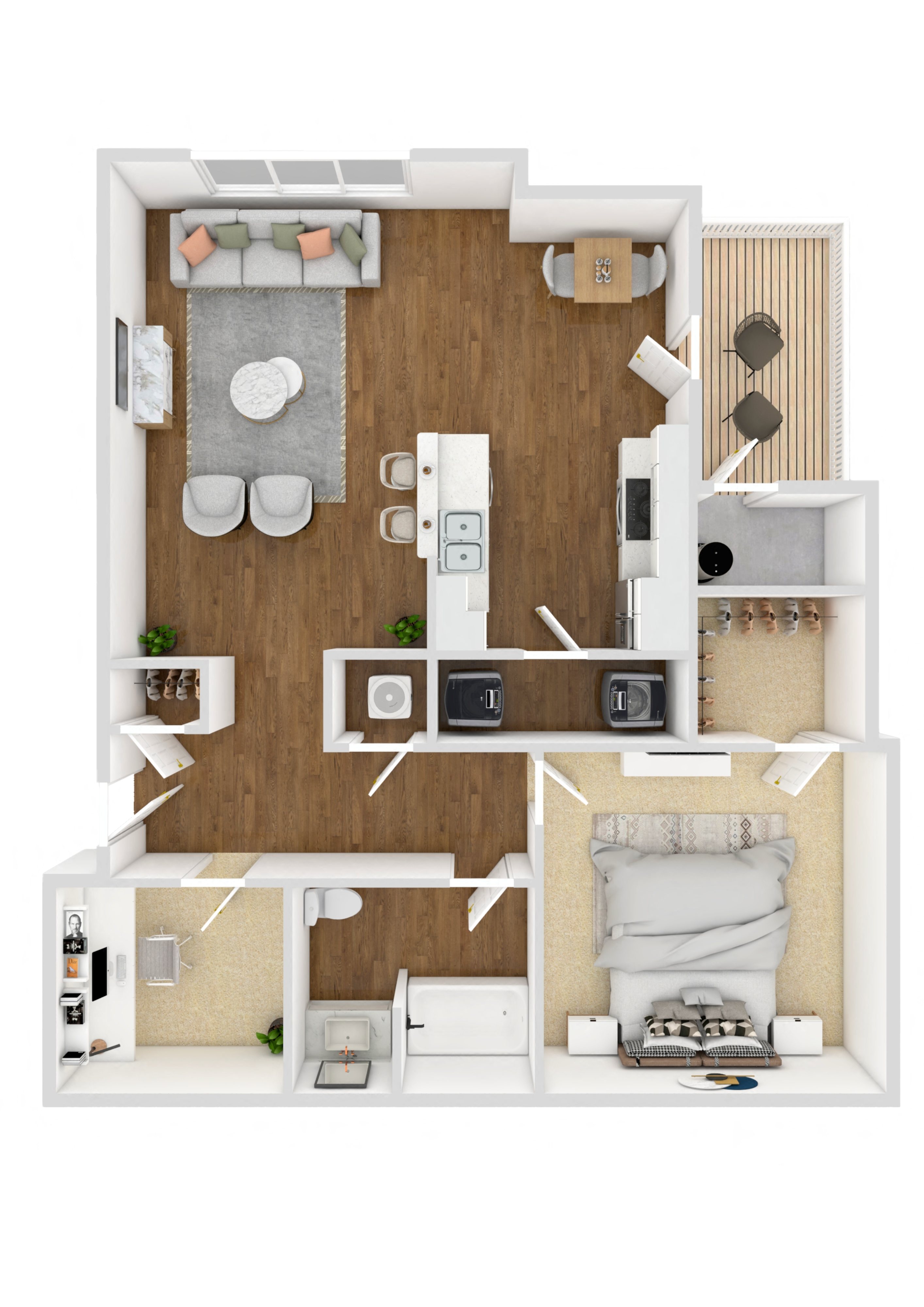 Floor plan for 1 bed, 1 bath, 863 sqft